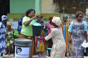 Women receive Bucket of Love buckets from KMJ Foundation in Abia State